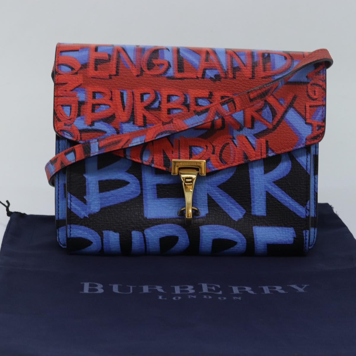 BURBERRY Shoulder Bag Graffiti Leather Red Blue Auth 82250A