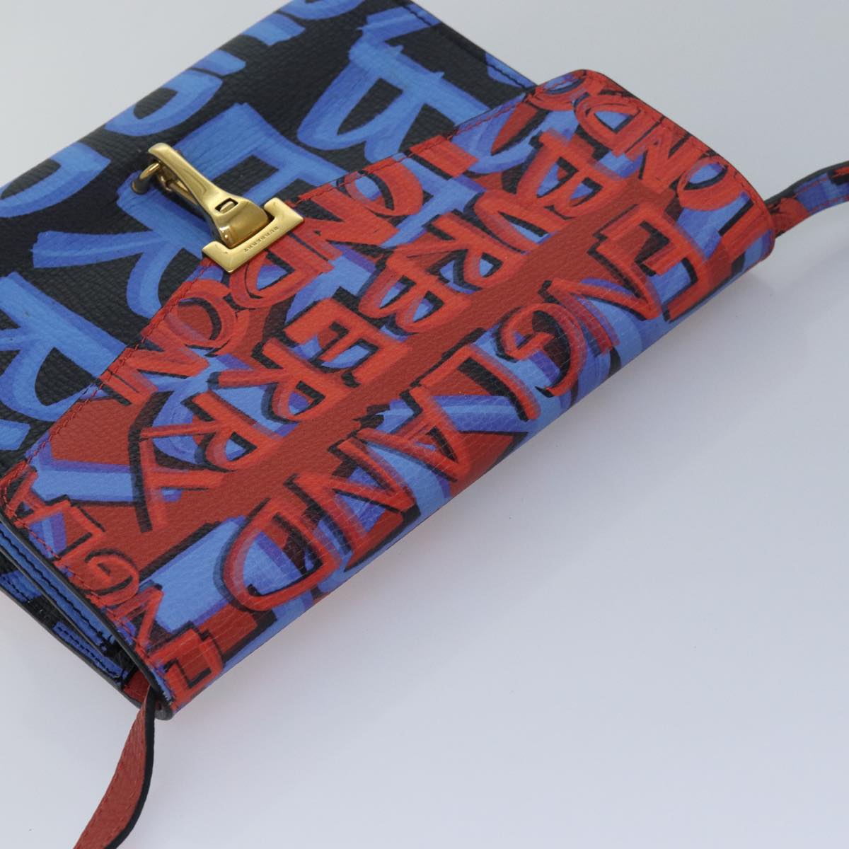 BURBERRY Shoulder Bag Graffiti Leather Red Blue Auth 82250A