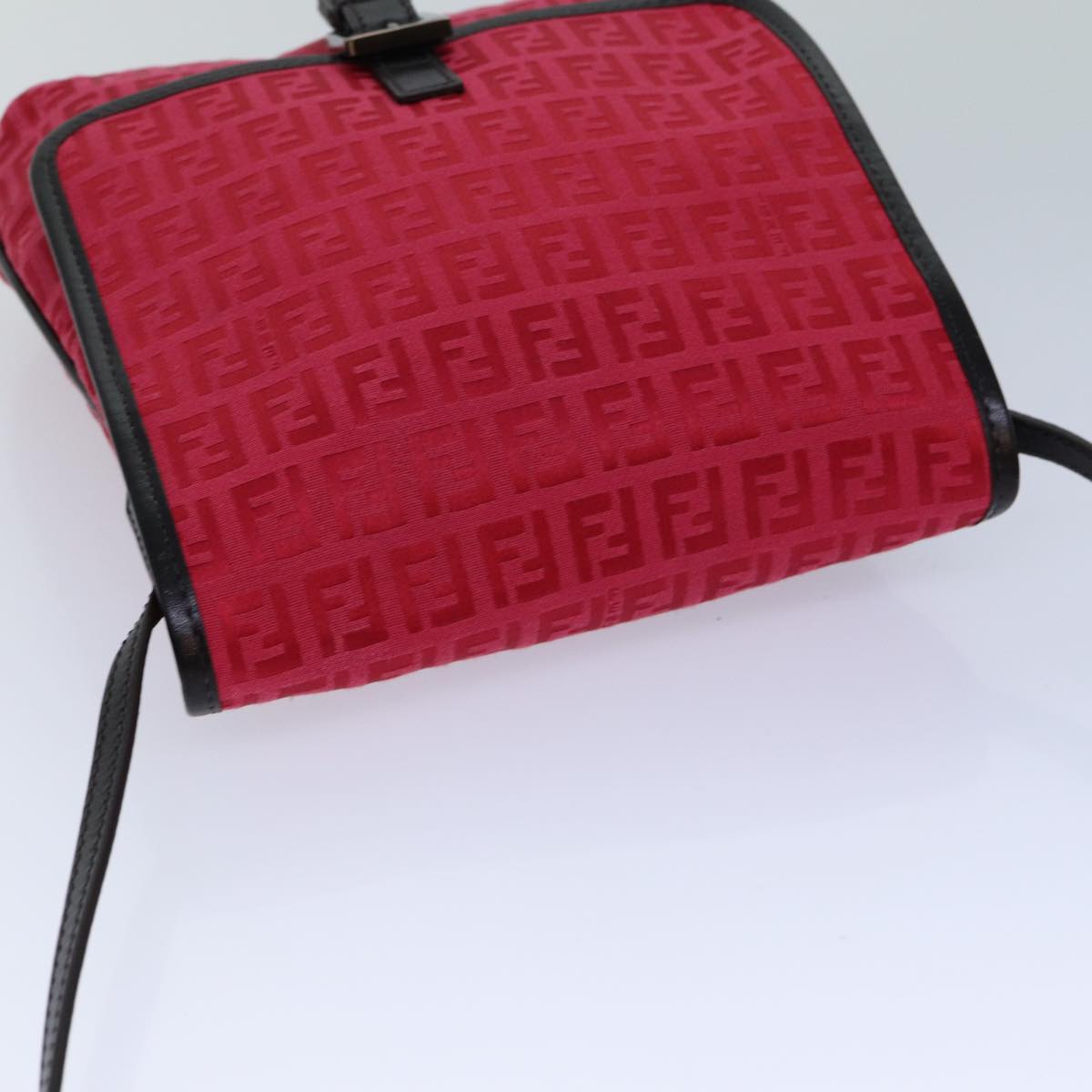 FENDI Zucchino Canvas Shoulder Bag Red 8BT052 Auth 82253