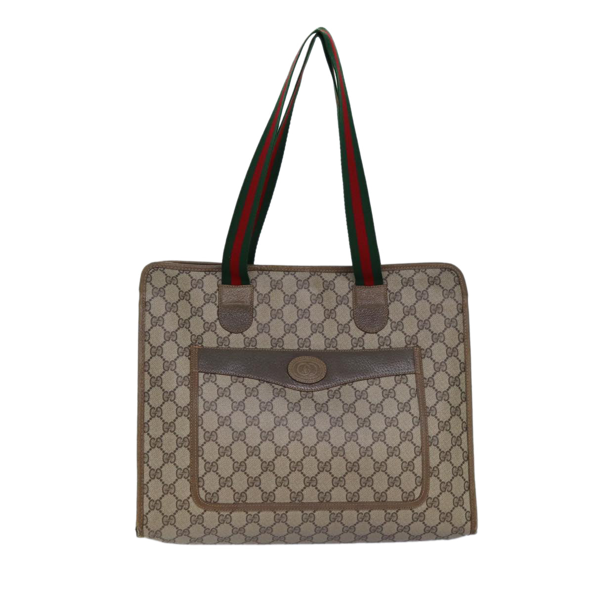 GUCCI GG Supreme Tote Bag WebSherry Line PVC Beige 89.02.997 Auth 82256