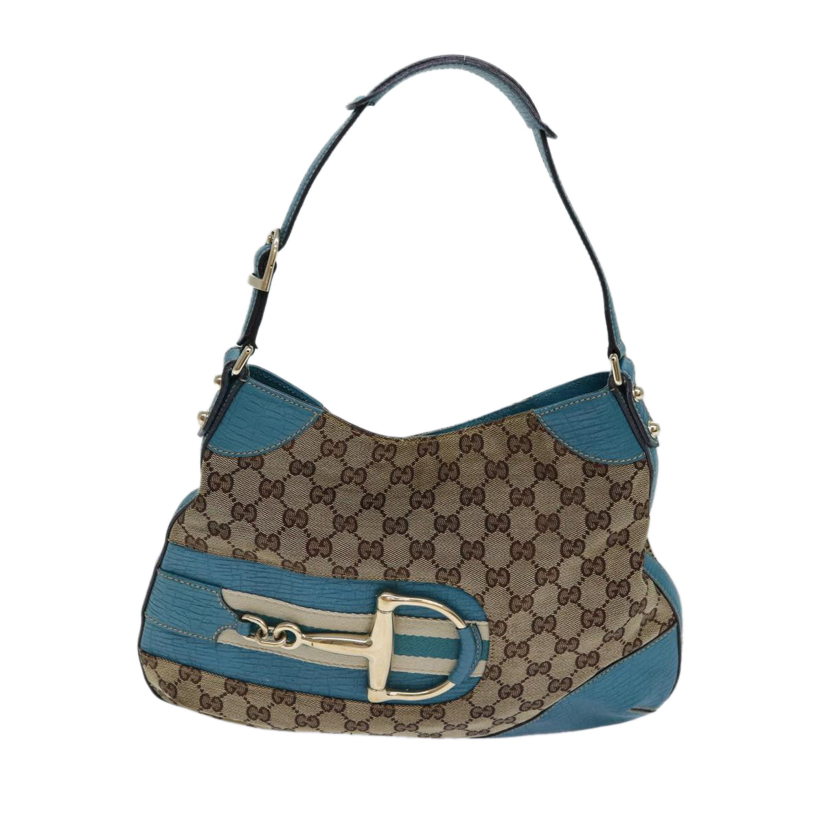 GUCCI Horsebit Sherry Line GG Canvas Shoulder Bag Beige 137388 Auth 82262