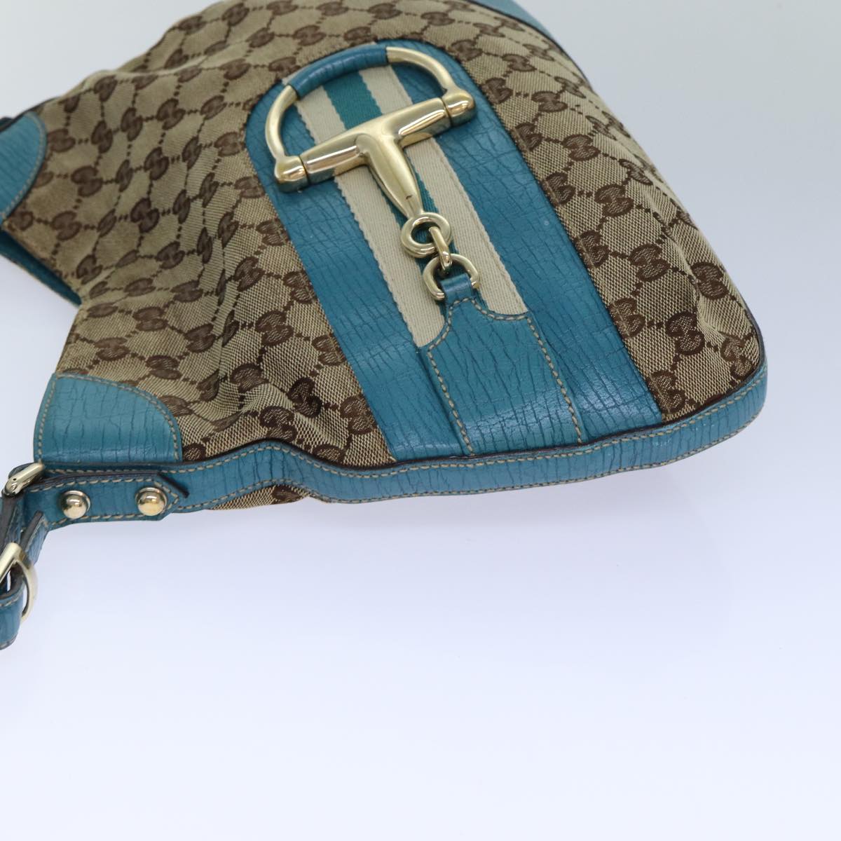 GUCCI Horsebit Sherry Line GG Canvas Shoulder Bag Beige 137388 Auth 82262