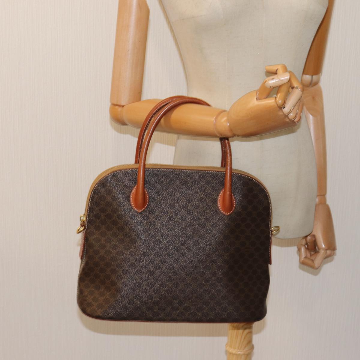 CELINE Macadam Canvas Hand Bag PVC Leather Brown Auth 82266