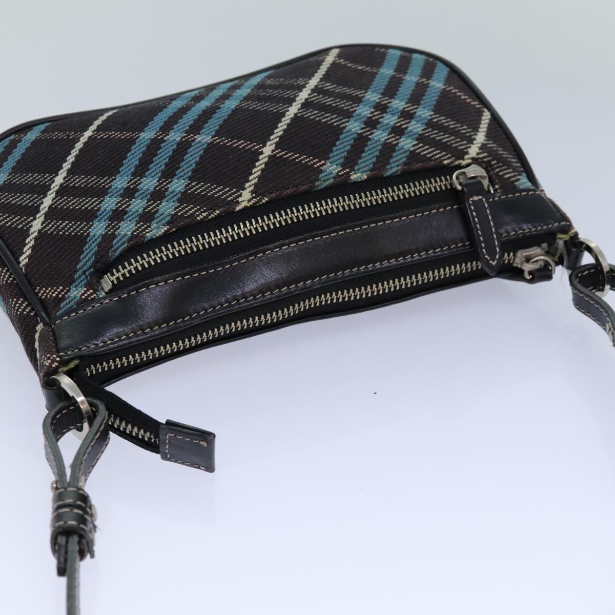 BURBERRY Nova Check Blue Label Shoulder Bag Canvas Brown Blue Auth 82267