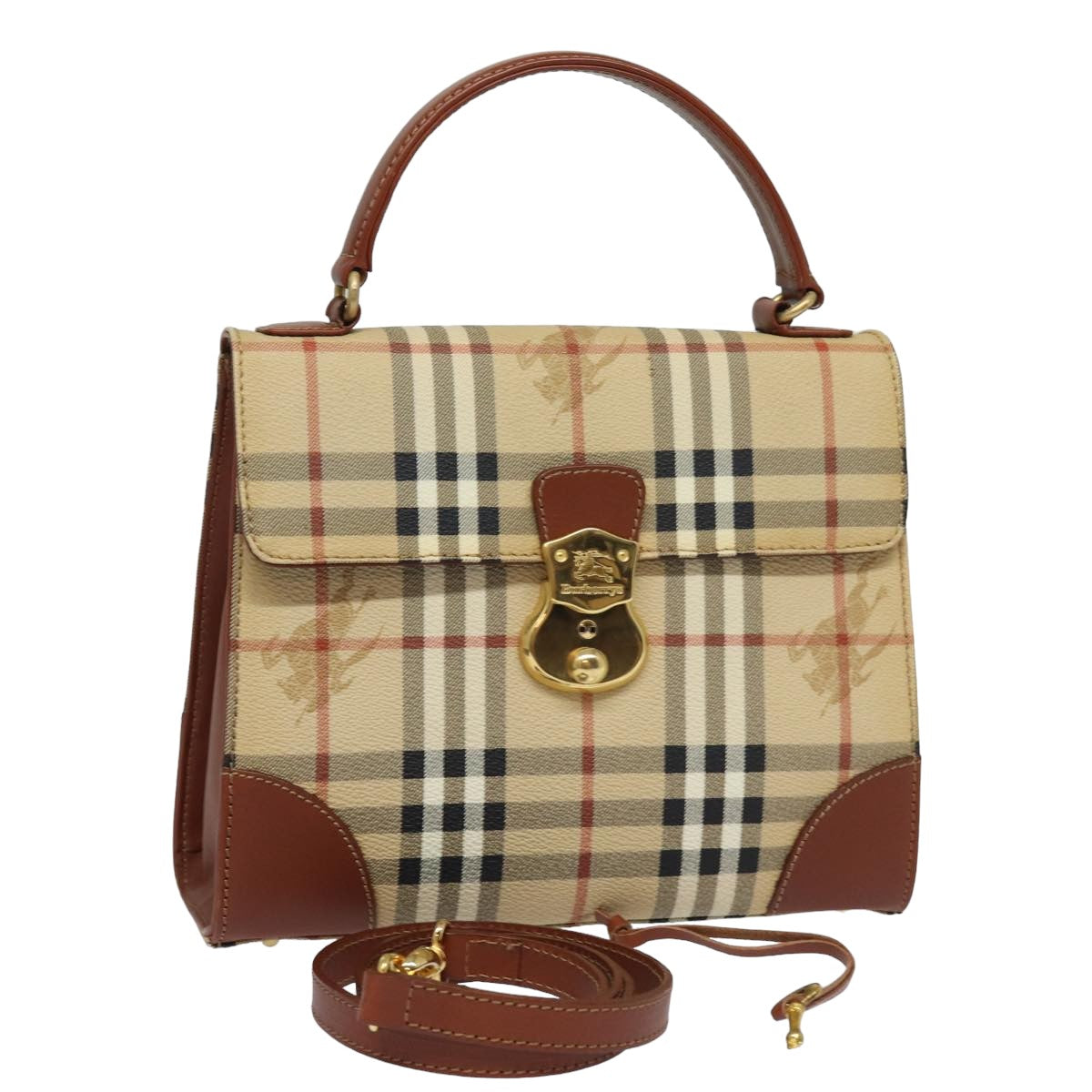 BURBERRY Nova Check Hand Bag PVC Leather 2way Beige Auth 82268A