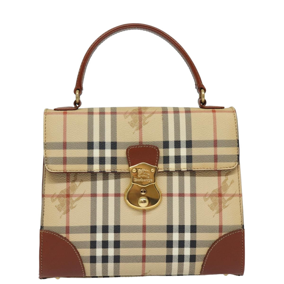 BURBERRY Nova Check Hand Bag PVC Leather 2way Beige Auth 82268A