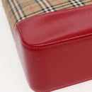 BURBERRY Nova Check Tote Bag Canvas Beige Red Auth 82269-15