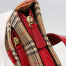 BURBERRY Nova Check Tote Bag Canvas Beige Red Auth 82269-10