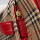 BURBERRY Nova Check Tote Bag Canvas Beige Red Auth 82269-19