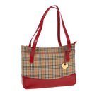 BURBERRY Nova Check Tote Bag Canvas Beige Red Auth 82269-1