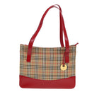 BURBERRY Nova Check Tote Bag Canvas Beige Red Auth 82269-13