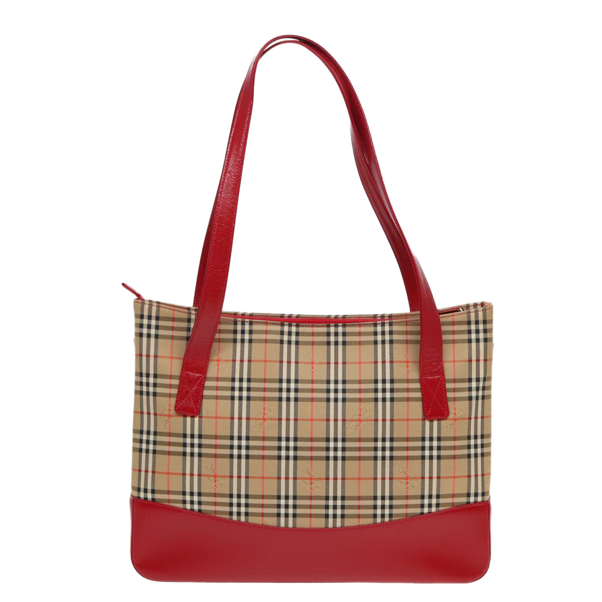 BURBERRY Nova Check Tote Bag Canvas Beige Red Auth 82269