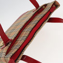 BURBERRY Nova Check Tote Bag Canvas Beige Red Auth 82269-6