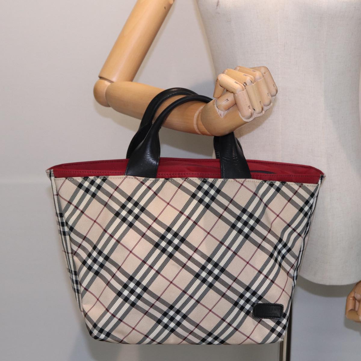 BURBERRY Nova Check Hand Bag Canvas Beige Auth 82270