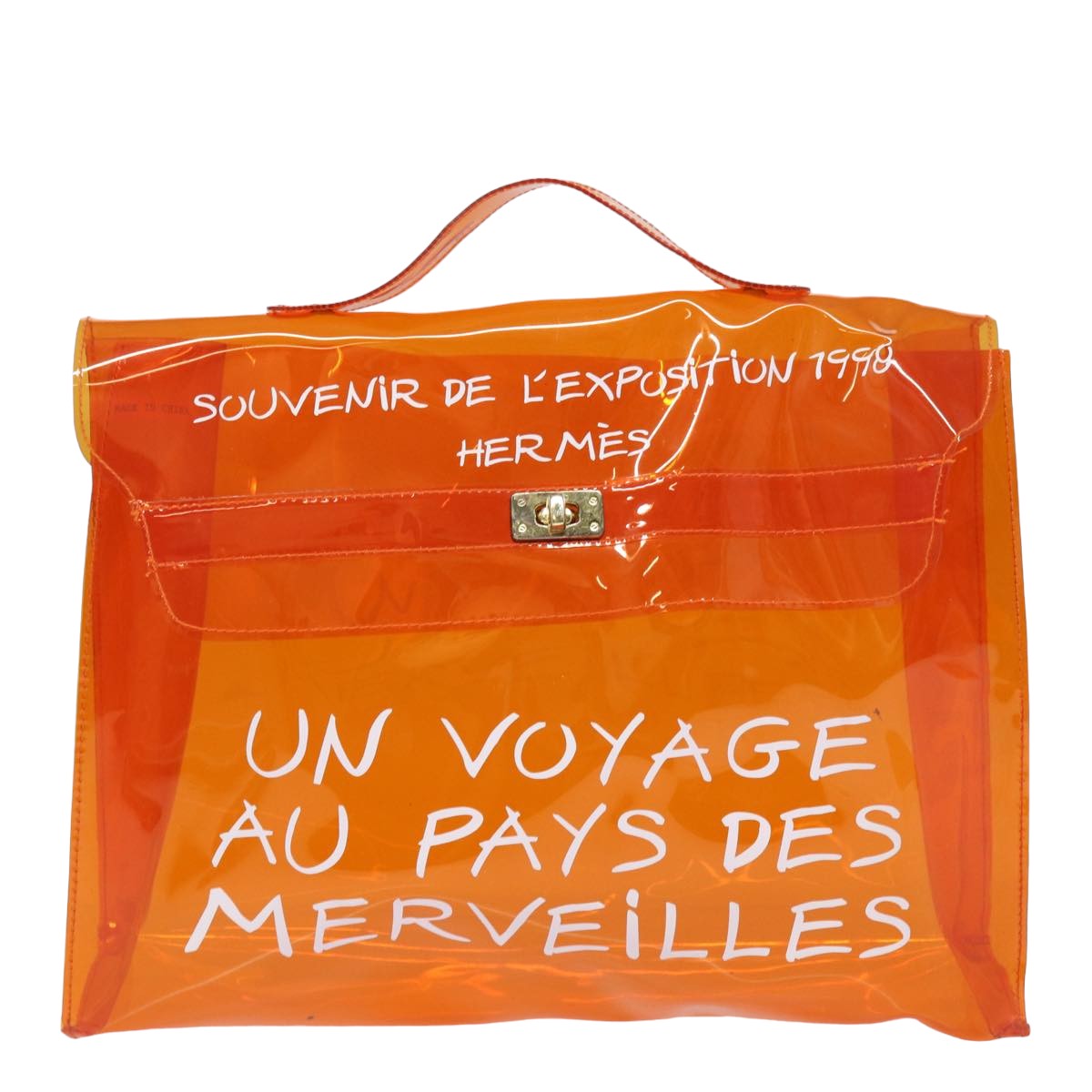 HERMES Vinyl Kelly Hand Bag Orange Auth 82281 - 0