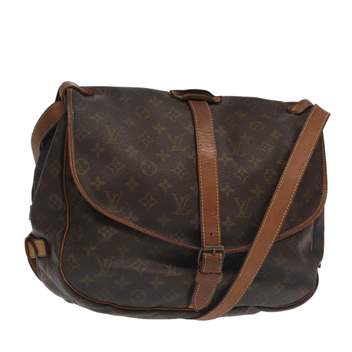 LOUIS VUITTON Monogram Saumur 35 Shoulder Bag M42254 LV Auth 82536