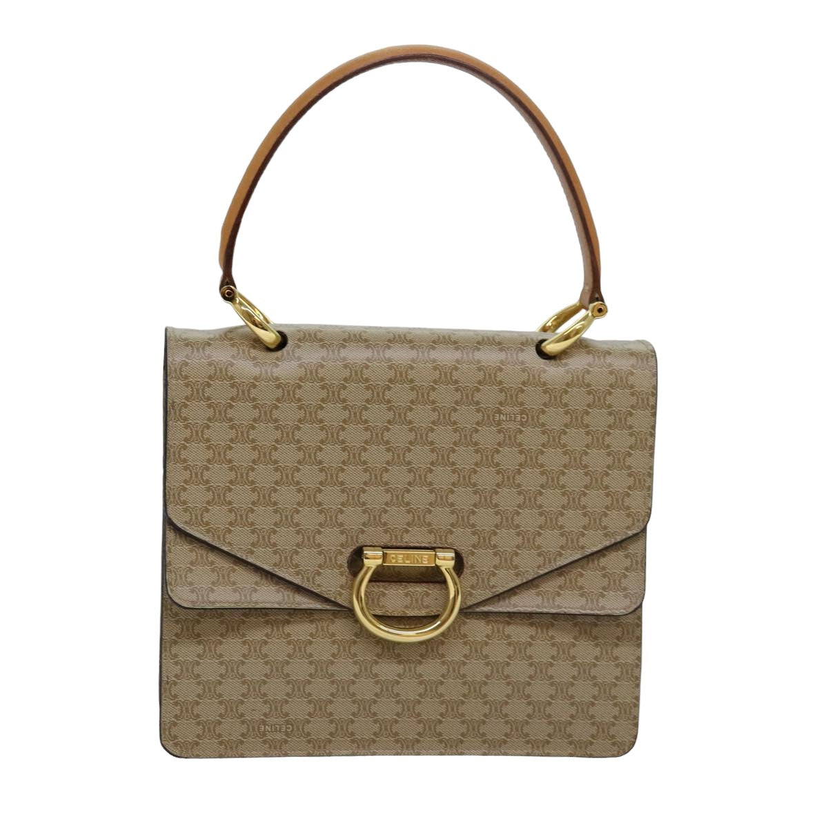 CELINE Macadam Canvas Hand Bag Beige Auth 82559