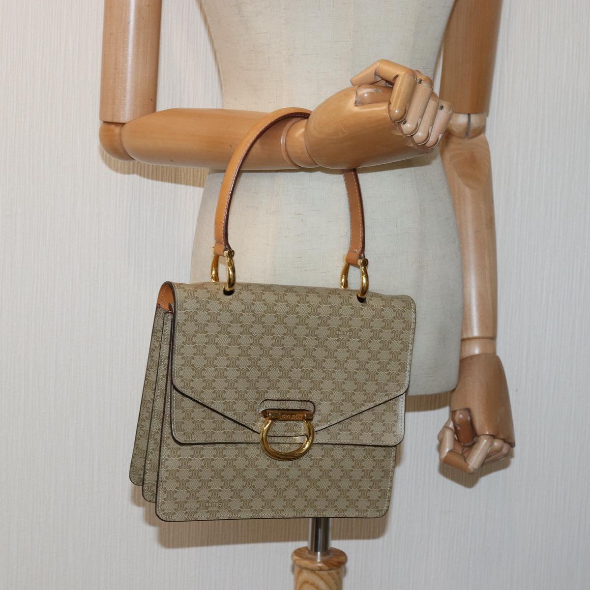 CELINE Macadam Canvas Hand Bag Beige Auth 82559