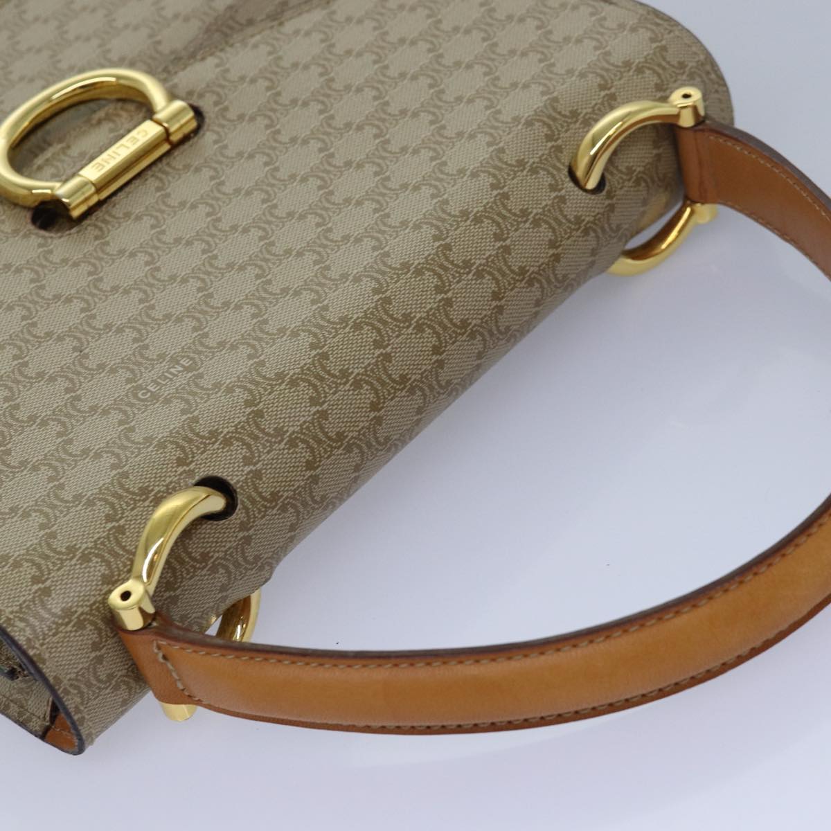 CELINE Macadam Canvas Hand Bag Beige Auth 82559