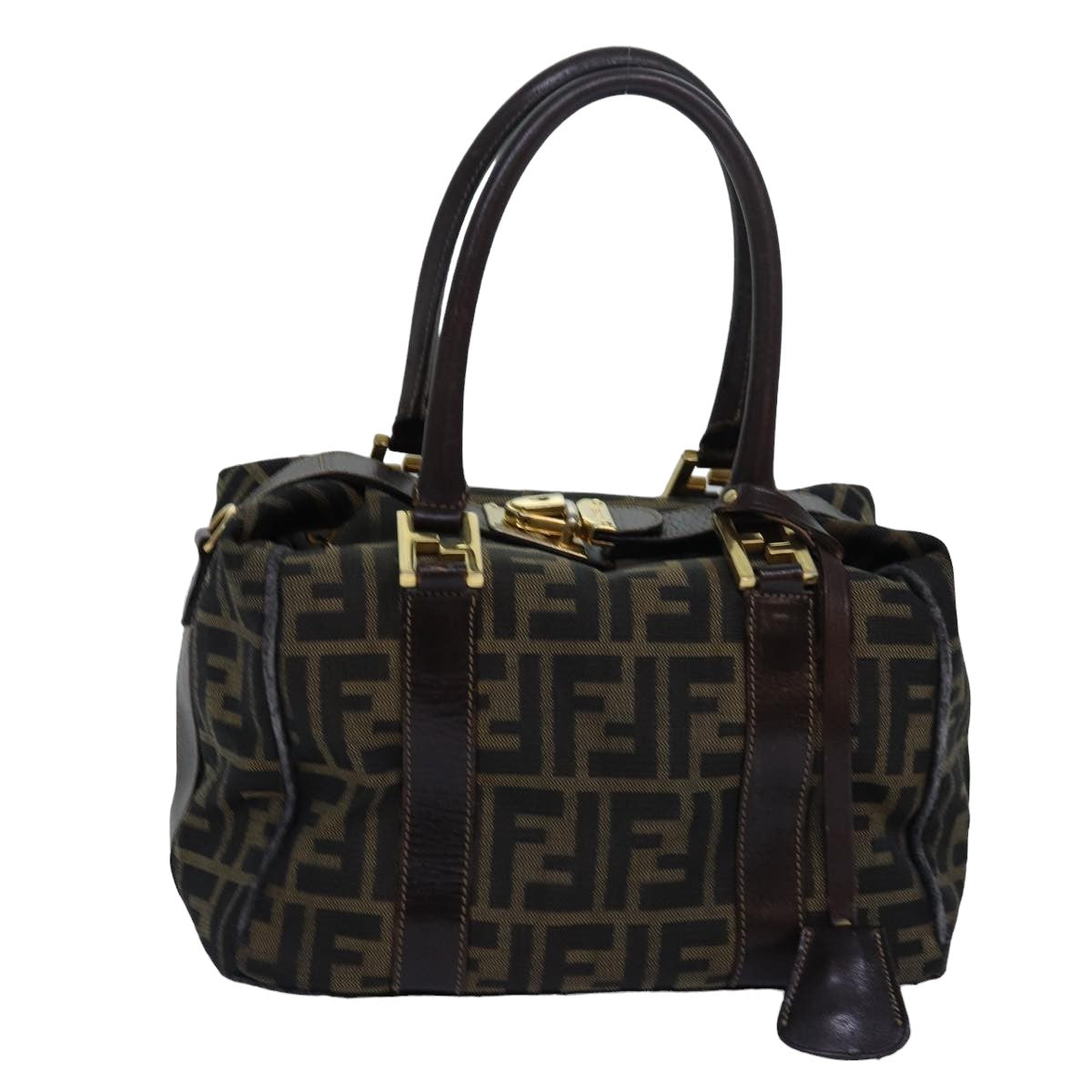 FENDI Zucca Canvas Hand Bag Brown Black Auth 82560