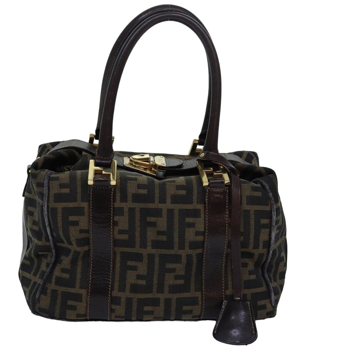 FENDI Zucca Canvas Hand Bag Brown Black Auth 82560