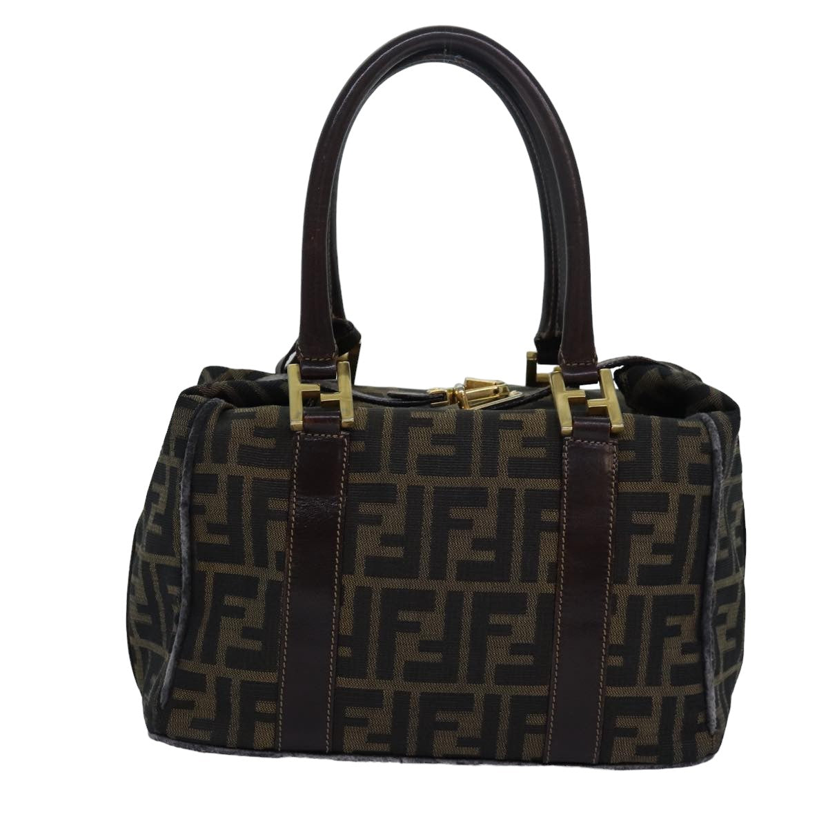 FENDI Zucca Canvas Hand Bag Brown Black Auth 82560 - 0