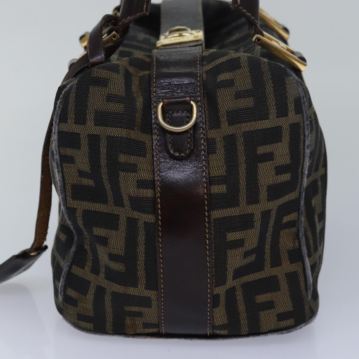 FENDI Zucca Canvas Hand Bag Brown Black Auth 82560