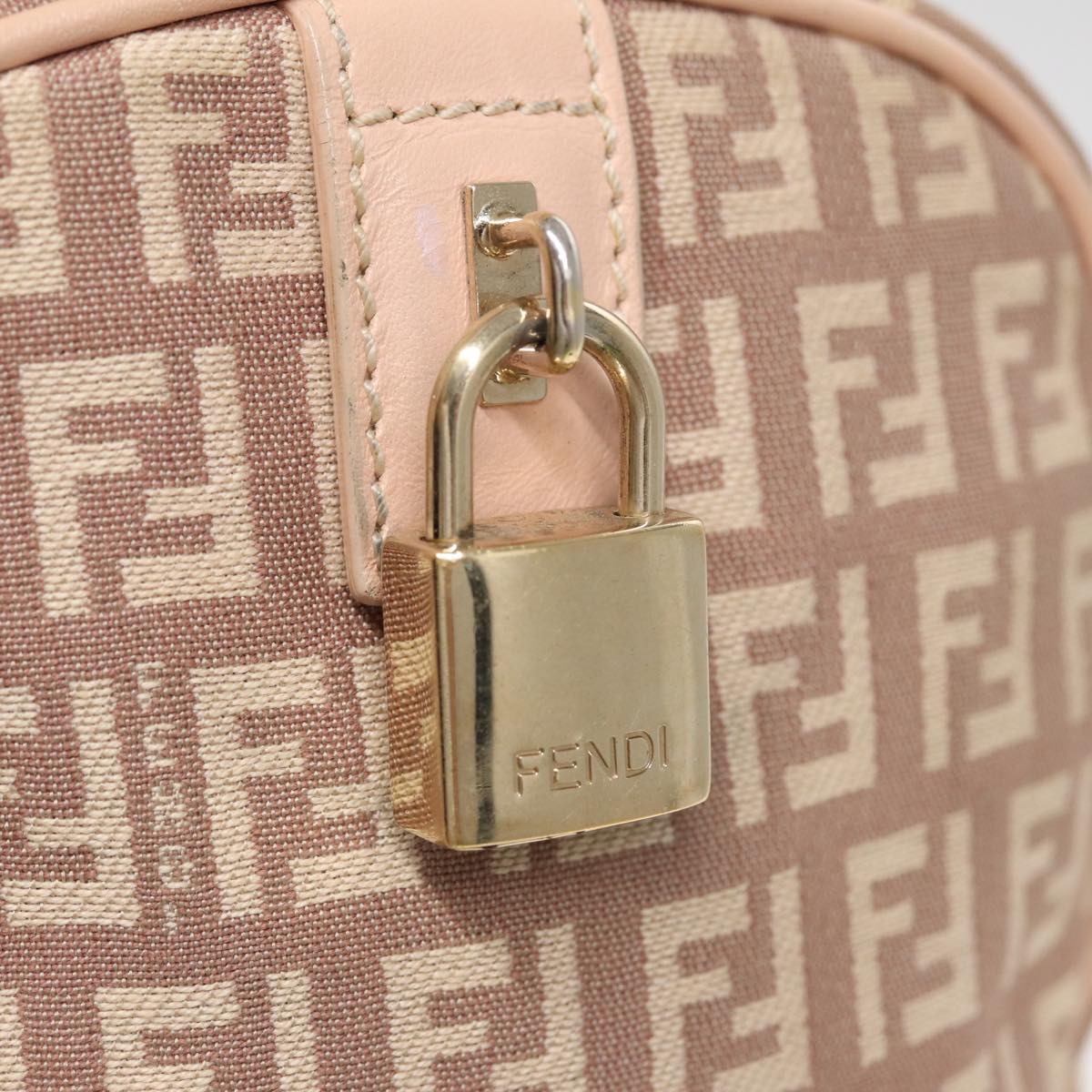 FENDI Zucchino Canvas Mini Boston Bag Pink Auth 82685