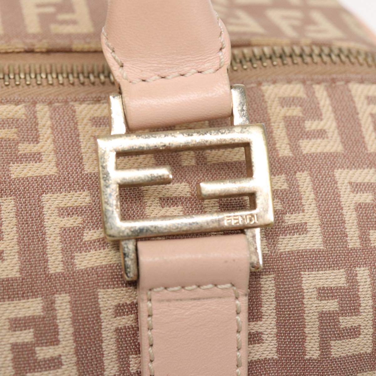 FENDI Zucchino Canvas Mini Boston Bag Pink Auth 82685