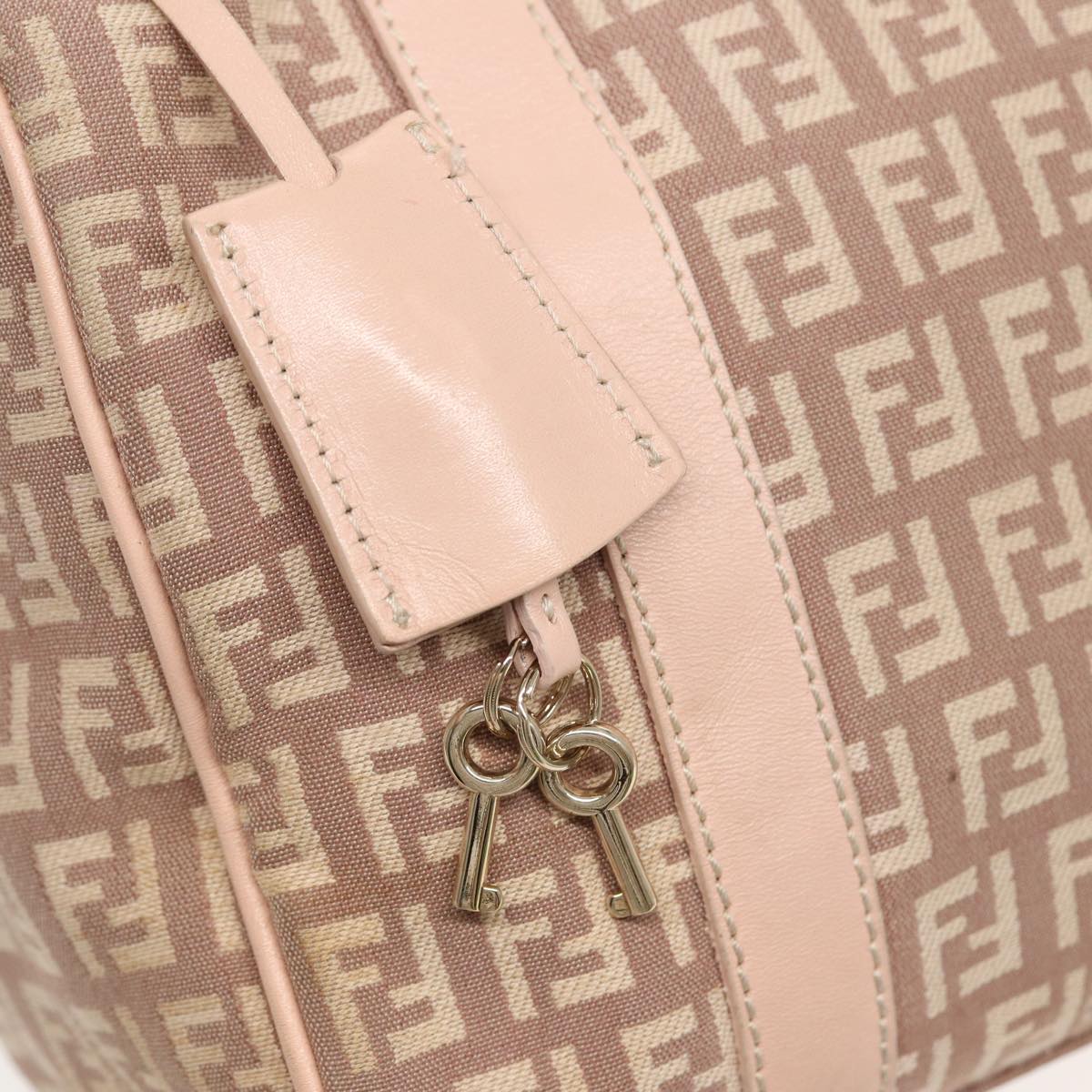 FENDI Zucchino Canvas Mini Boston Bag Pink Auth 82685