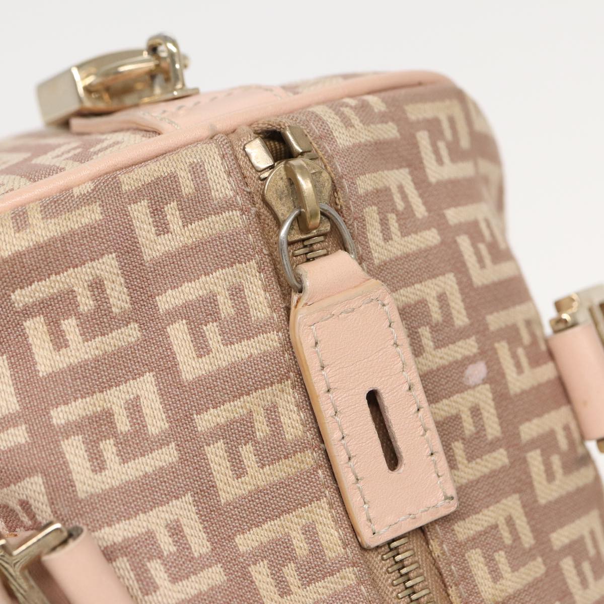 FENDI Zucchino Canvas Mini Boston Bag Pink Auth 82685