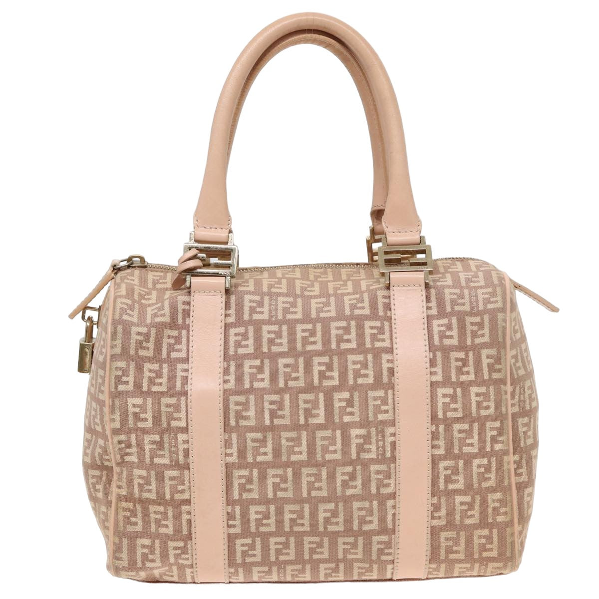 FENDI Zucchino Canvas Mini Boston Bag Pink Auth 82685