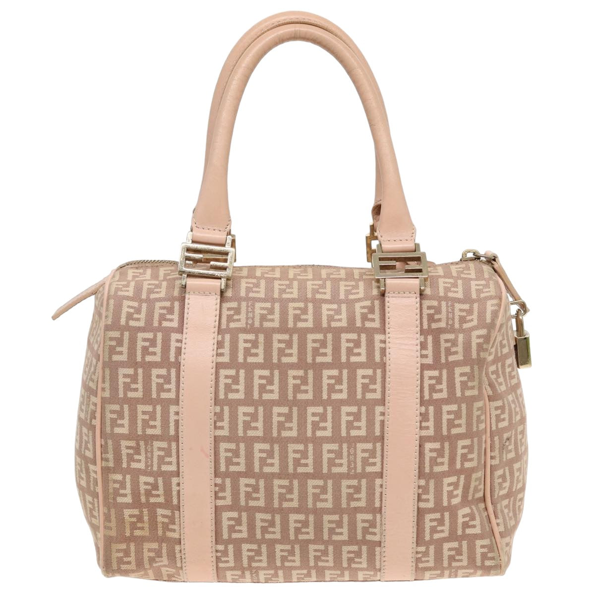 FENDI Zucchino Canvas Mini Boston Bag Pink Auth 82685 - 0