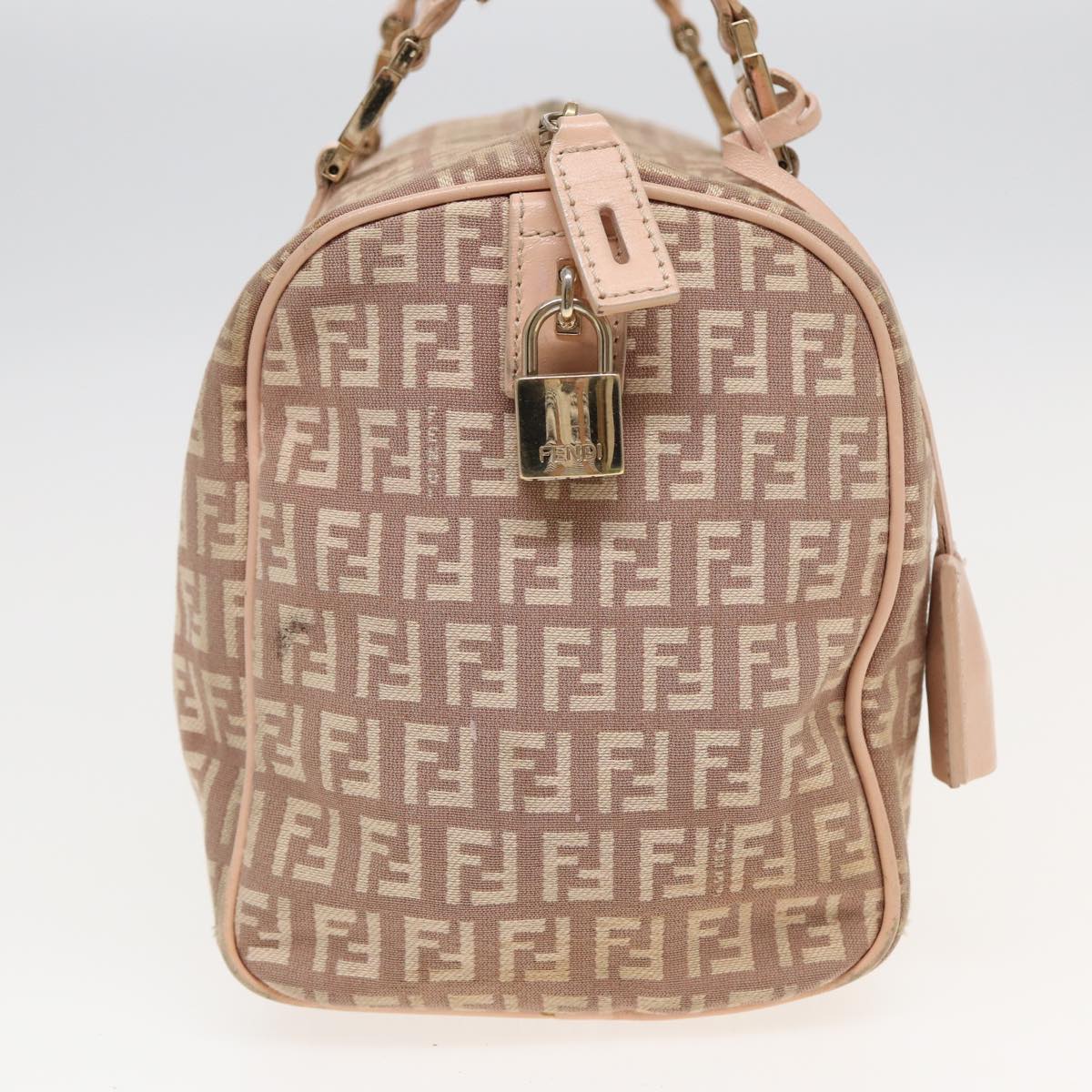 FENDI Zucchino Canvas Mini Boston Bag Pink Auth 82685