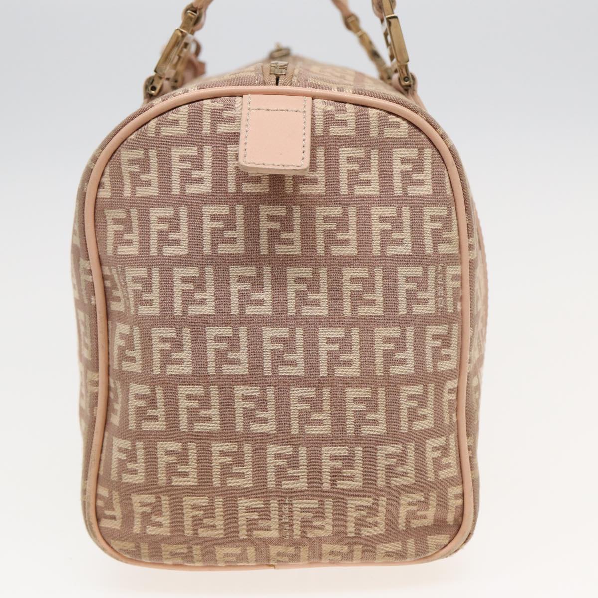 FENDI Zucchino Canvas Mini Boston Bag Pink Auth 82685