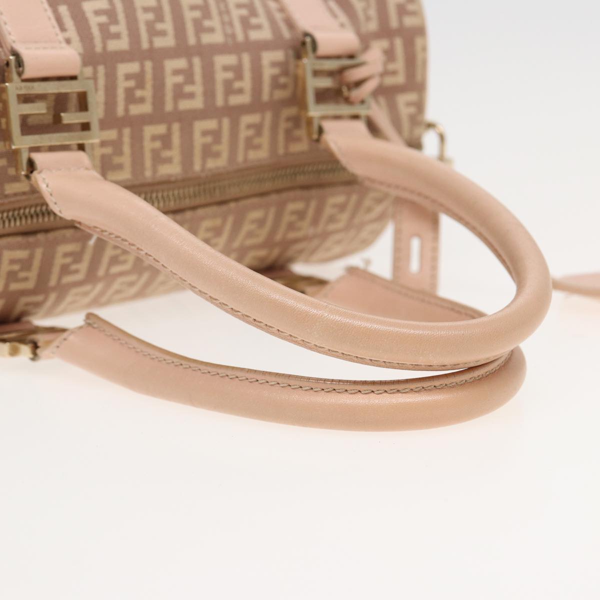 FENDI Zucchino Canvas Mini Boston Bag Pink Auth 82685