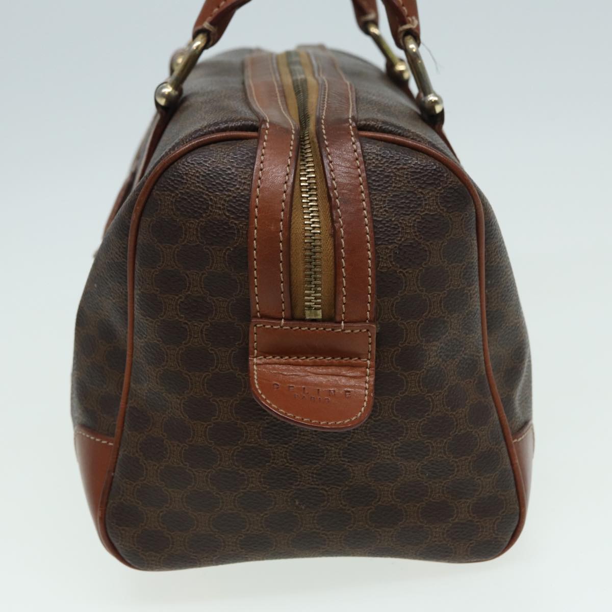 CELINE Macadam Canvas Boston Bag PVC Leather Brown Auth 82687