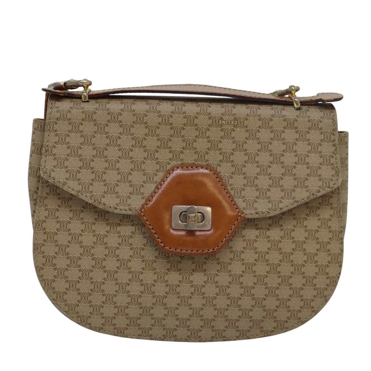 CELINE Macadam Canvas Hand Bag 2way Beige Auth 82688