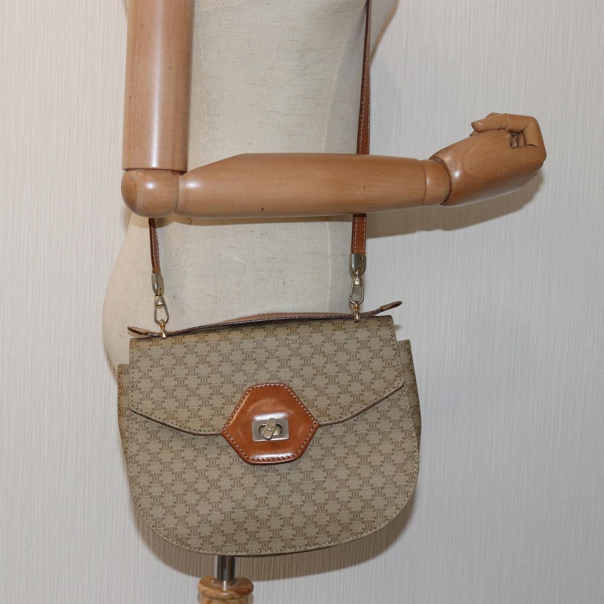 CELINE Macadam Canvas Hand Bag 2way Beige Auth 82688