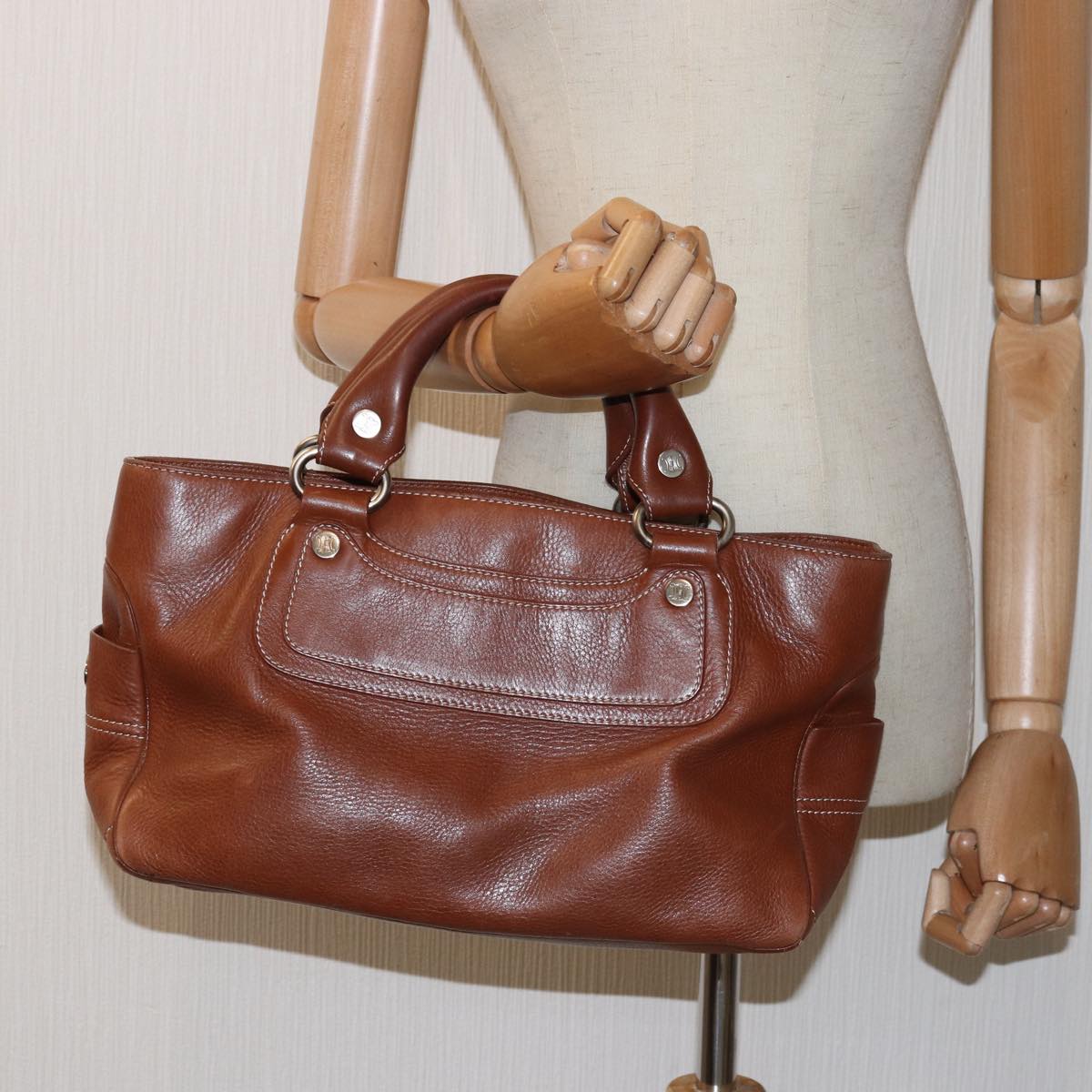 CELINE Hand Bag Leather Brown Auth 82689