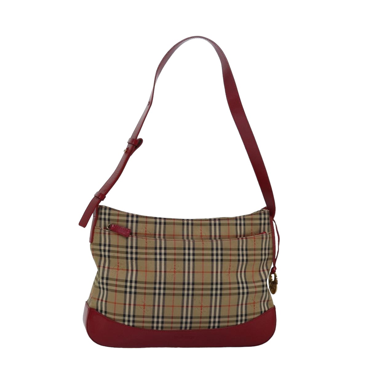 Burberrys Nova Check Shoulder Bag Canvas Beige Red Auth 82690