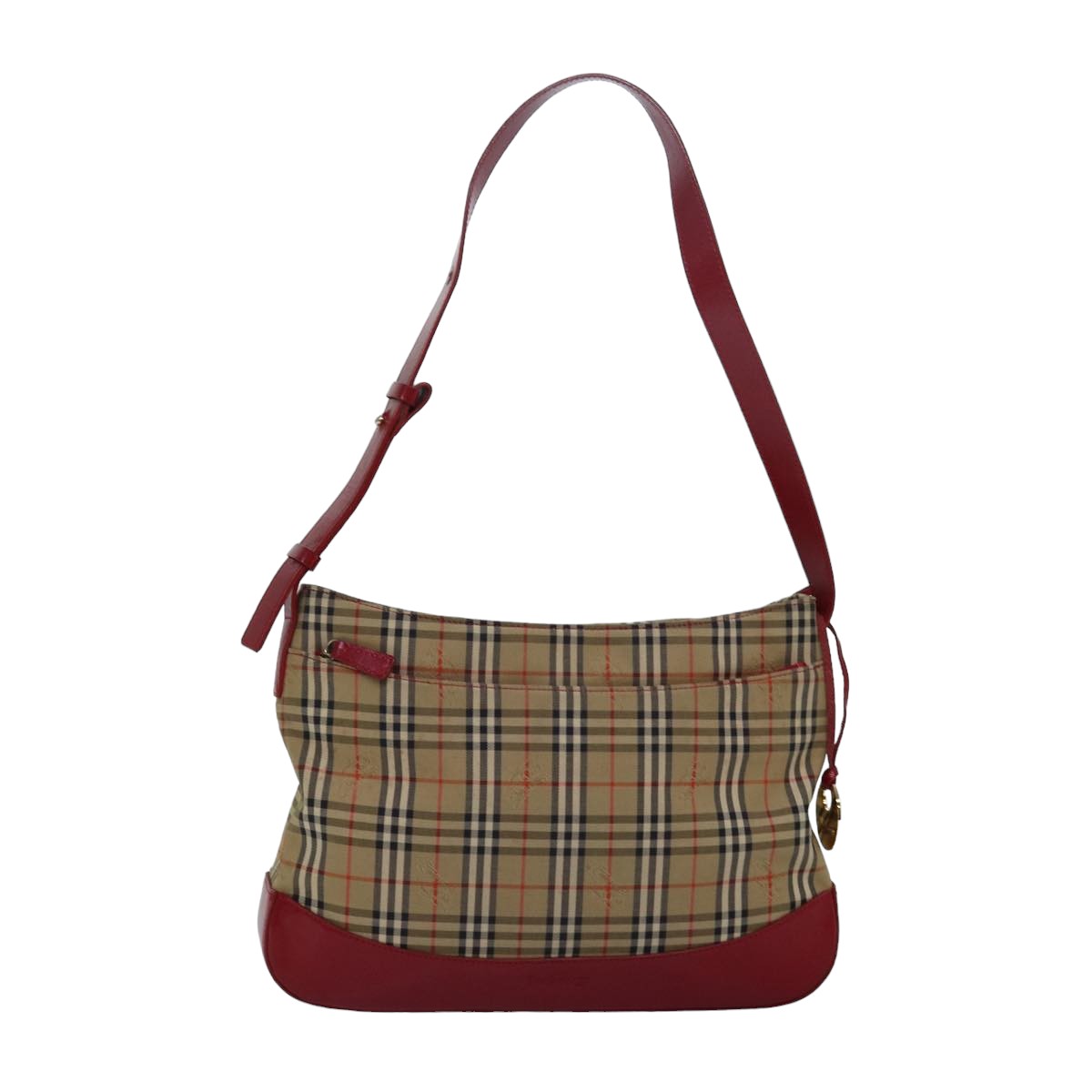 Burberrys Nova Check Shoulder Bag Canvas Beige Red Auth 82690