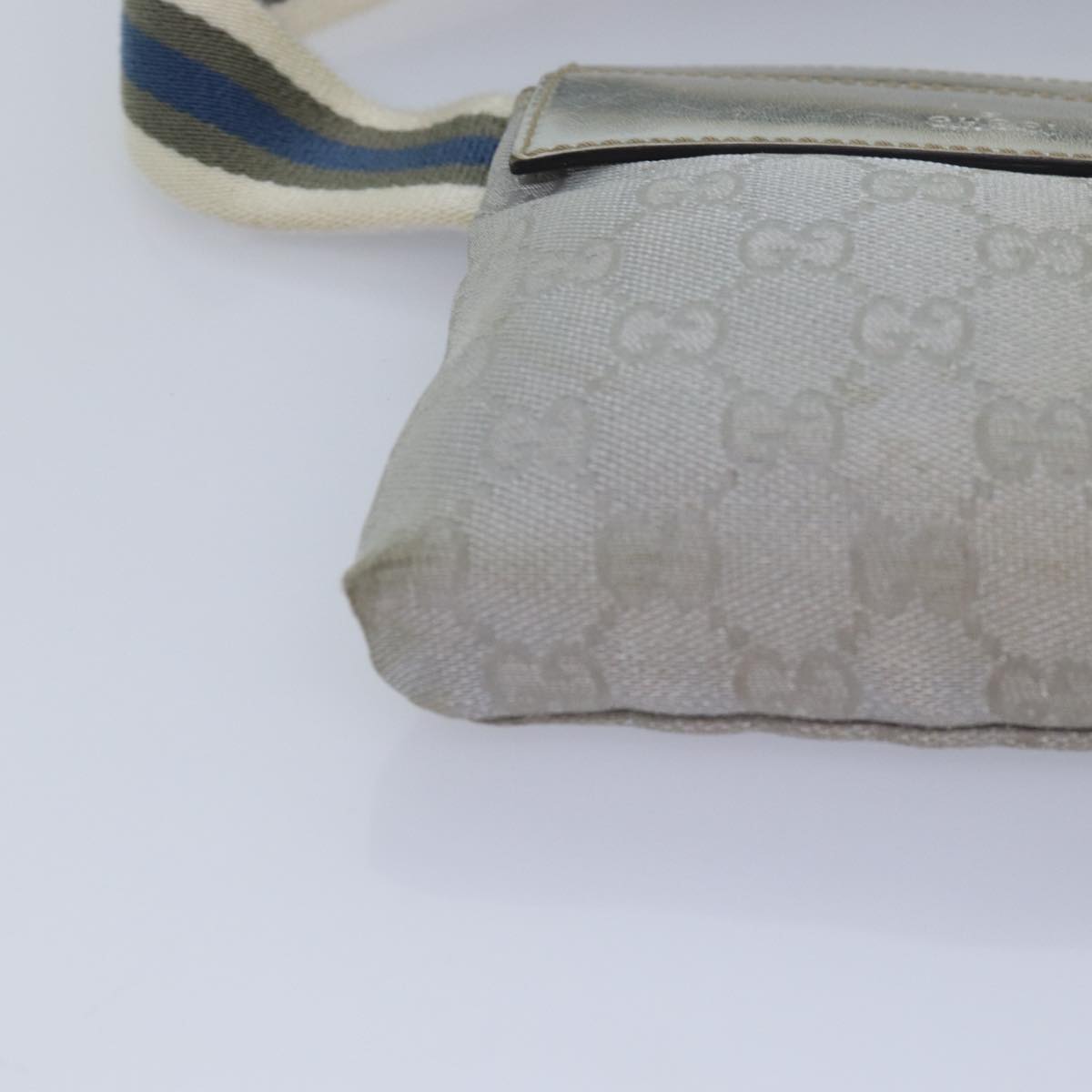 GUCCI GG Canvas Sherry Line Waist bag Silver Blue Gray 28566 Auth 82701