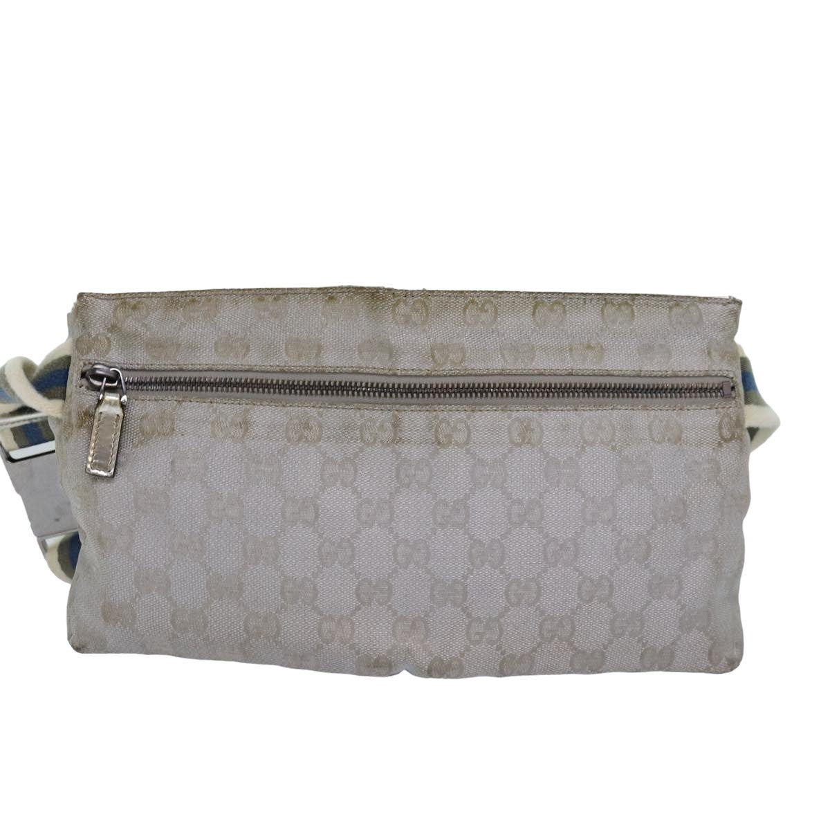 GUCCI GG Canvas Sherry Line Waist bag Silver Blue Gray 28566 Auth 82701