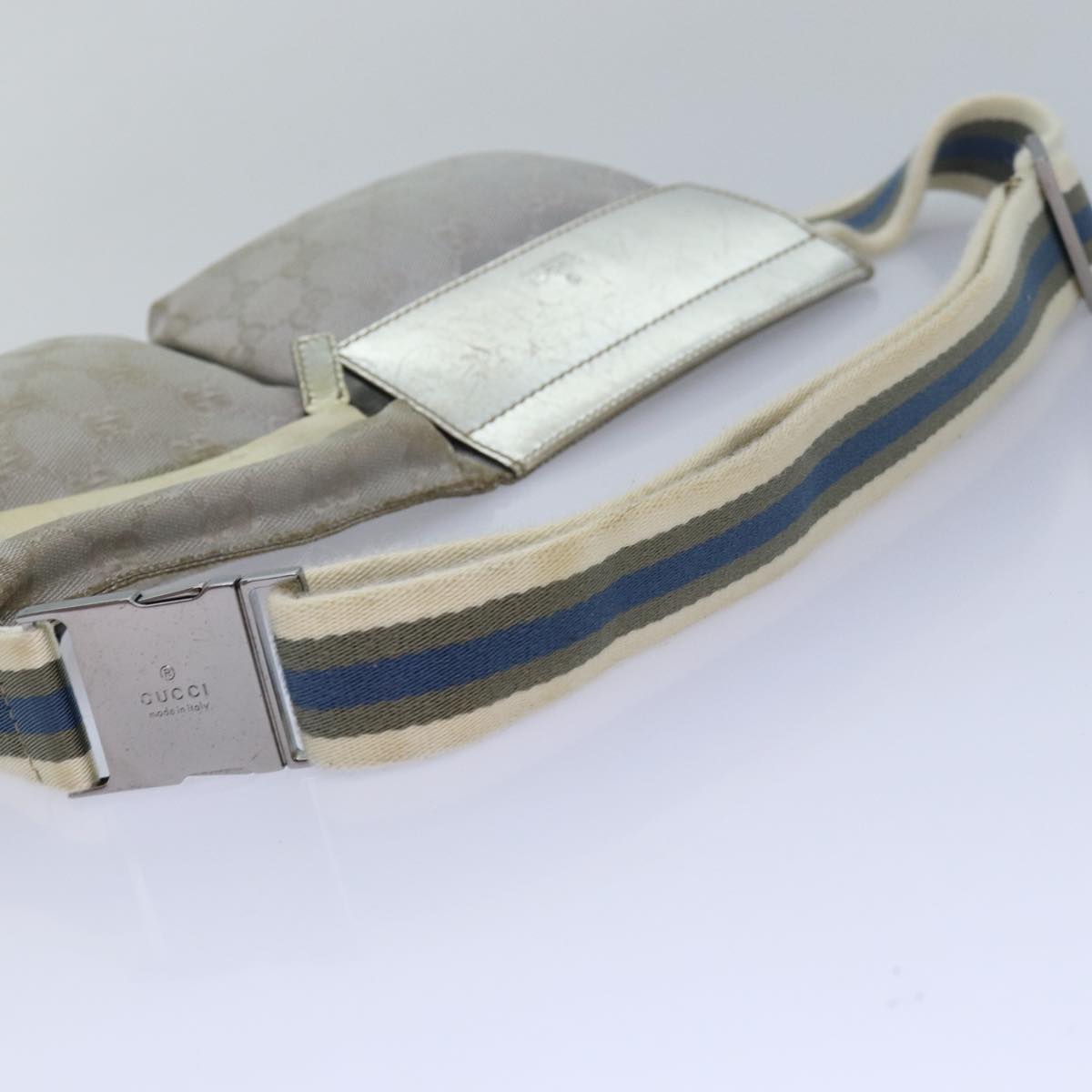 GUCCI GG Canvas Sherry Line Waist bag Silver Blue Gray 28566 Auth 82701