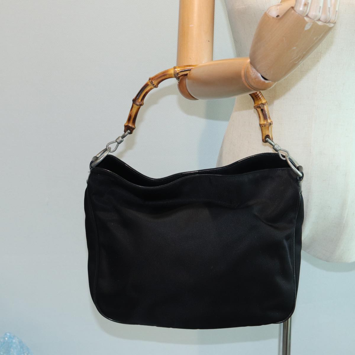 GUCCI Bamboo Shoulder Bag Nylon Black 001 1781 1638 Auth 82705