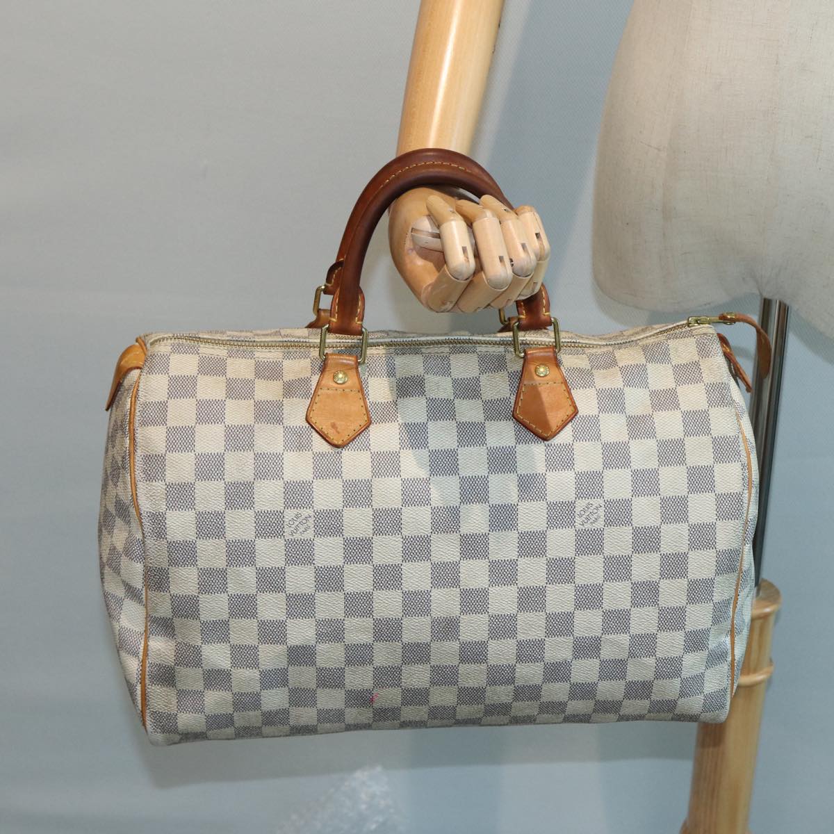 LOUIS VUITTON Damier Azur Speedy 35 Hand Bag N41535 LV Auth 82712