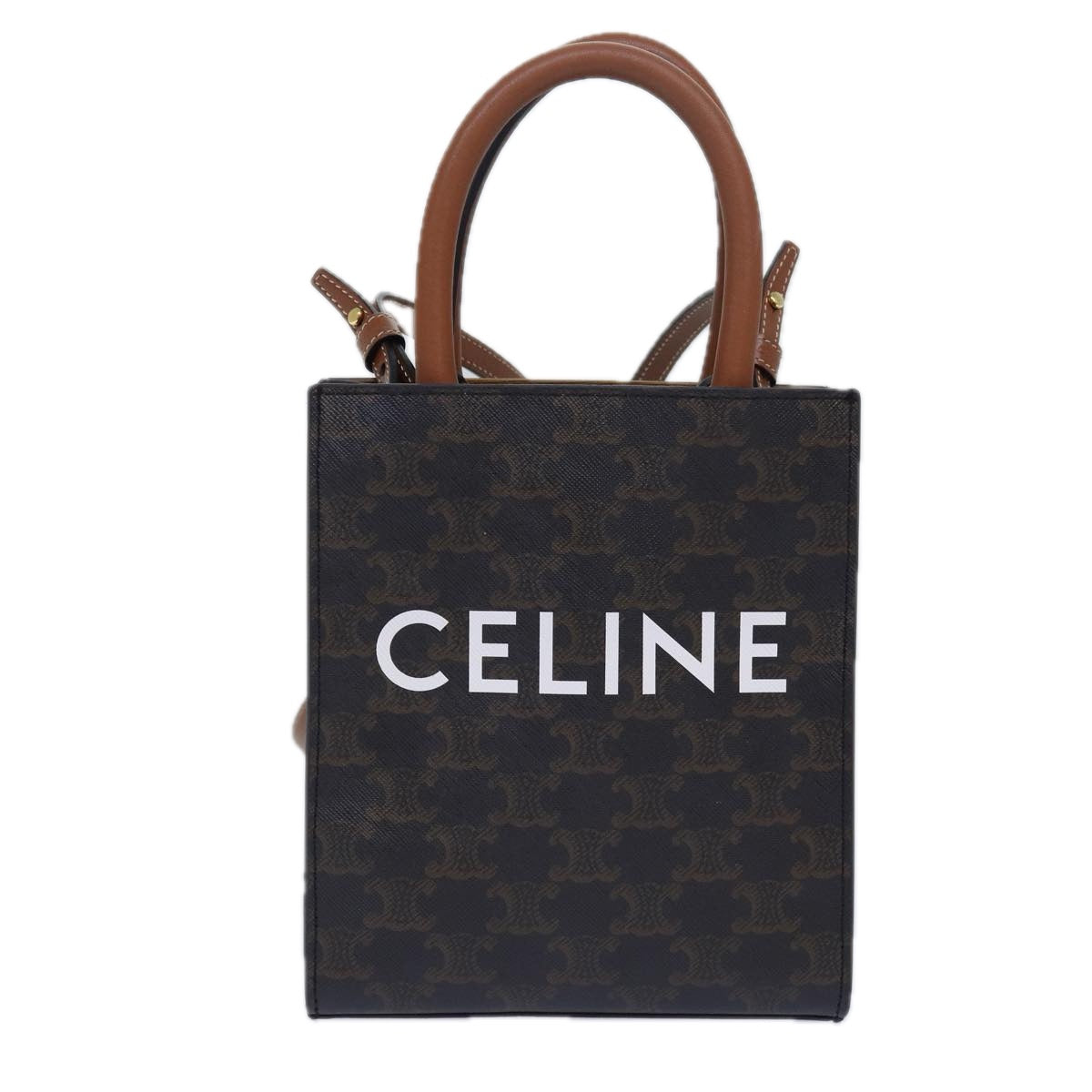 CELINE Triomphe Mini Particle Cabas Hand Bag PVC Leather 2way Black Auth 82739A