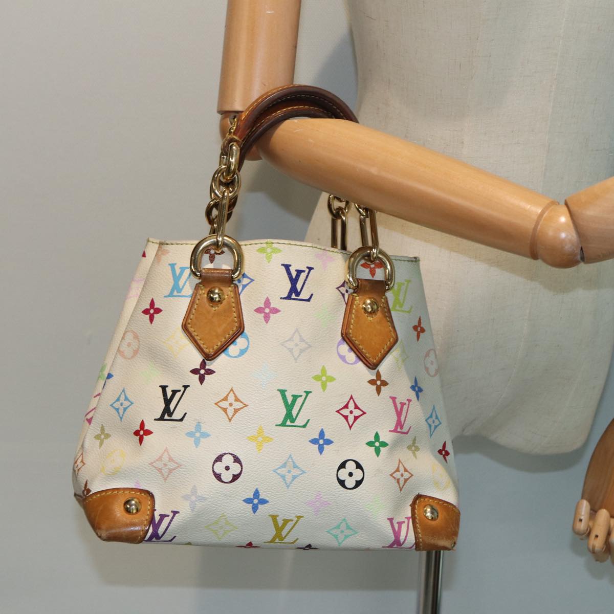 LOUIS VUITTON Monogram Multicolor Audra Hand Bag White M40047 LV Auth 82741