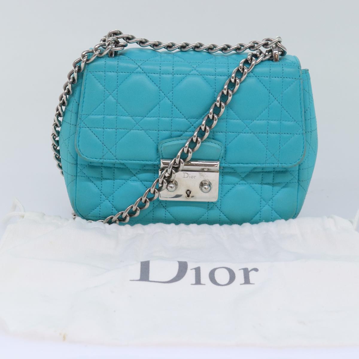 Christian Dior Chain Canage Shoulder Bag Leather Blue Auth 82743